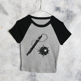 Bxoxo Punk Y2K Crop Top Vintage Goth Harajuku Hip Hop Street Baby T-shirt Chic Geometric Pattern Print Emo Girls Summer Women Crop Top